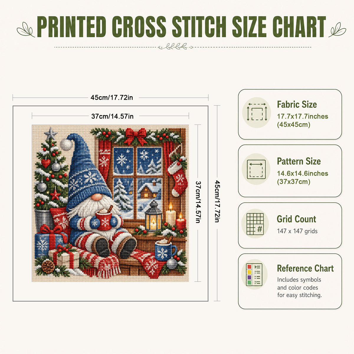 Blaues Fenster Winter-Wichtel - Komplettes 11CT Stempel-Kreuzstich-Set 45x45CM - Huacan