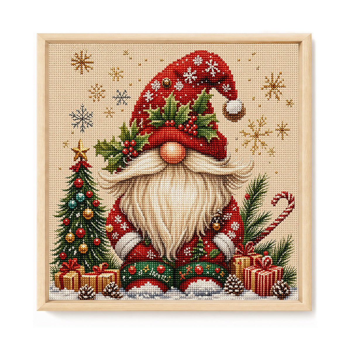 Christmas Red Robe Gnome - Full 11CT Stamped Cross Stitch 45x45CM - Huacan