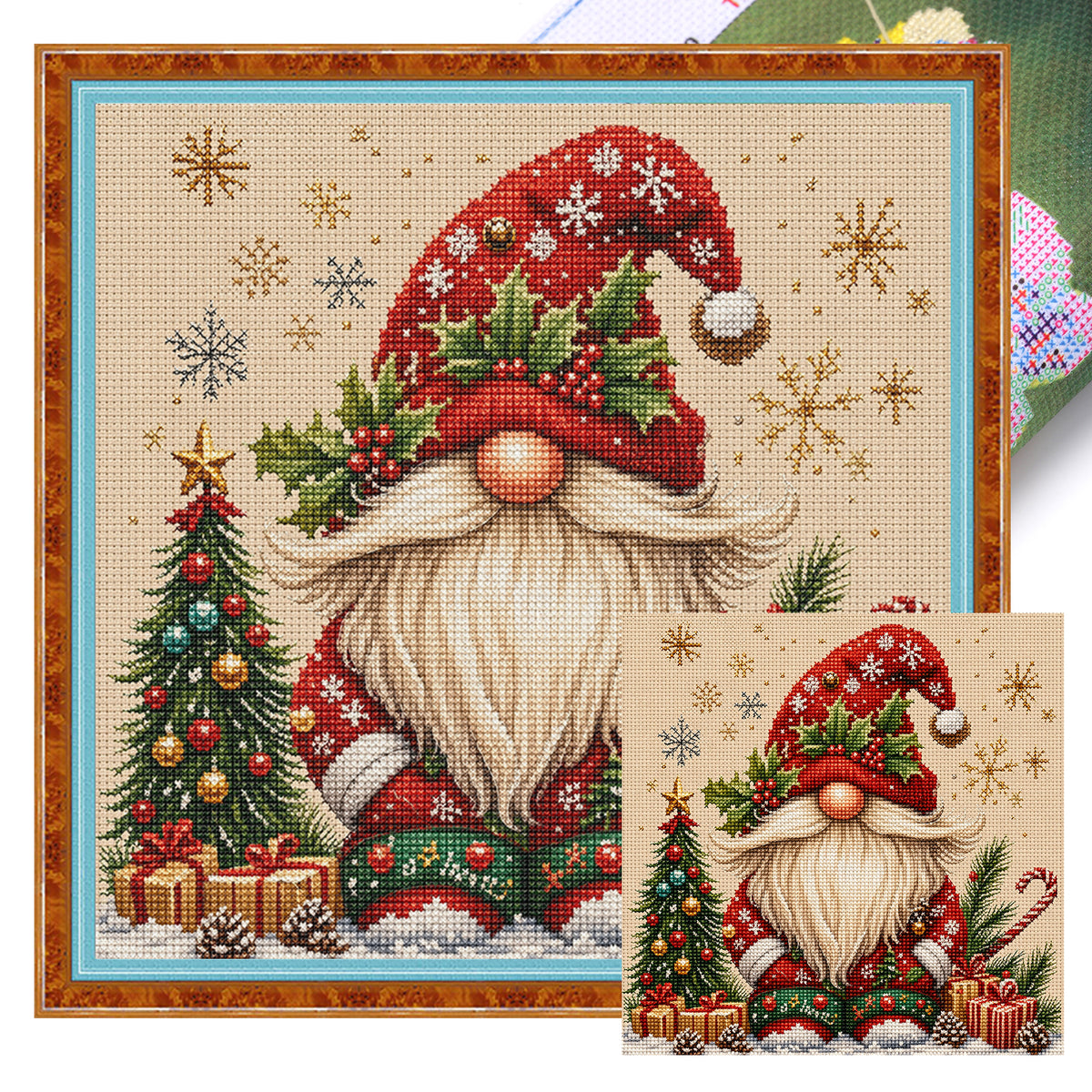 Christmas Red Robe Gnome - Full 11CT Stamped Cross Stitch 45x45CM - Huacan