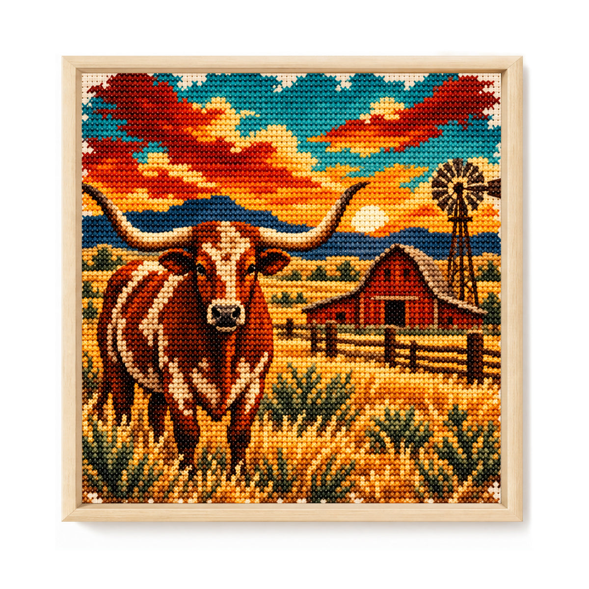 Longhorn Cattle - Full 11CT Stamped Cross Stitch 40x40CM - Huacan