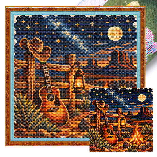 Sternennacht-Lagerfeuer - Komplettes 11CT gestempeltes Kreuzstichset 40x40CM - Huacan