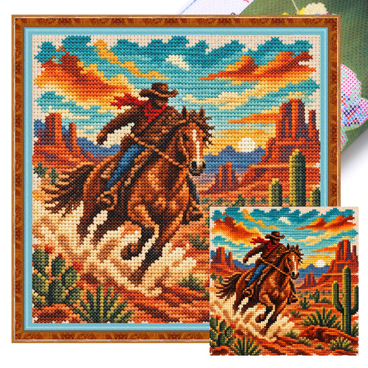 Wildes Reiten – Vollständiges 11CT gestempeltes Kreuzstich-Set 40x40cm – Huacan