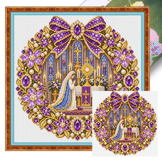 Kirchliches Gebet - Vollständiges 11CT Stempel-Kreuzstichset 45x45CM - Huacan