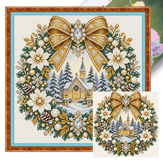 Schneestadt-Kirche – Vollständiges 11CT gestempeltes Kreuzstich-Set 45x45CM – Huacan