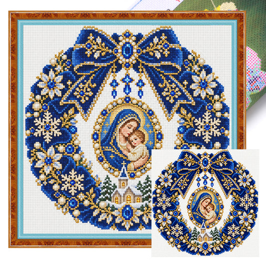 Heiligenikone in Blautönen – Vollständiges 11CT Stempel-Kreuzstich-Set 45x45 cm – Huacan