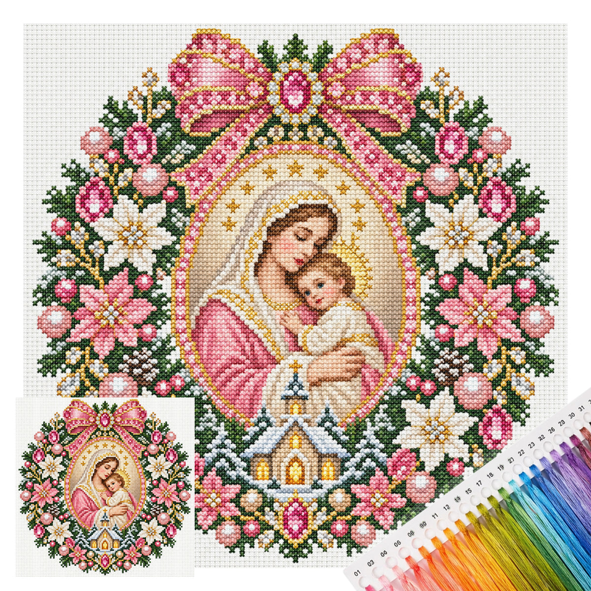Rosa Blume Jungfrau Maria - Komplettes 11CT gestempeltes Kreuzstich-Set 45x45CM - Huacan