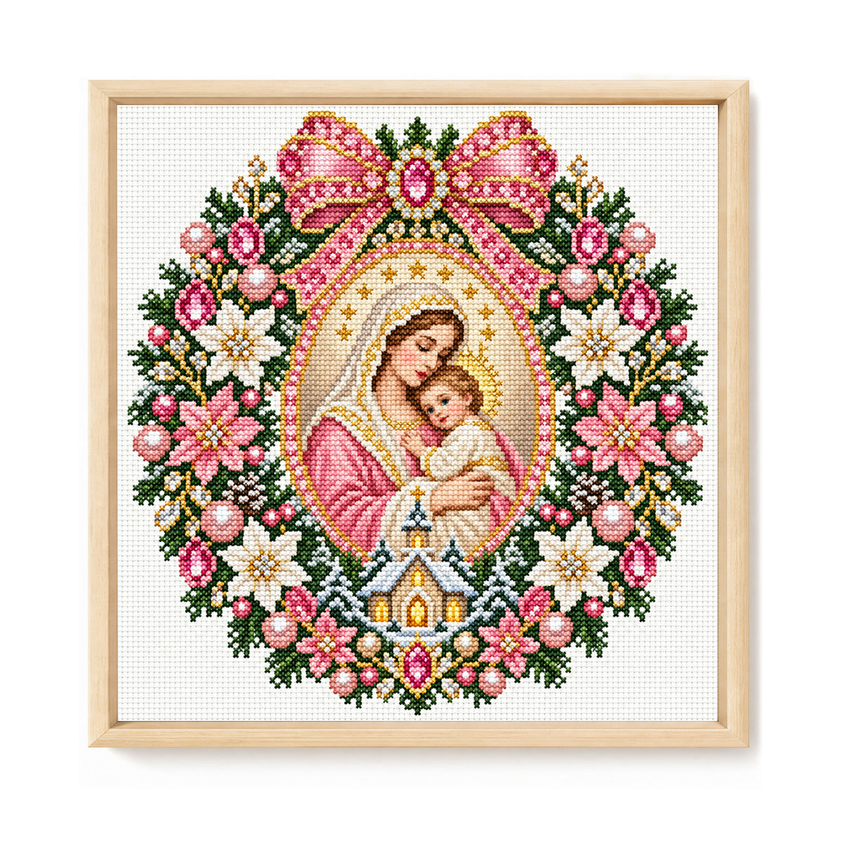 Rosa Blume Jungfrau Maria - Komplettes 11CT gestempeltes Kreuzstich-Set 45x45CM - Huacan