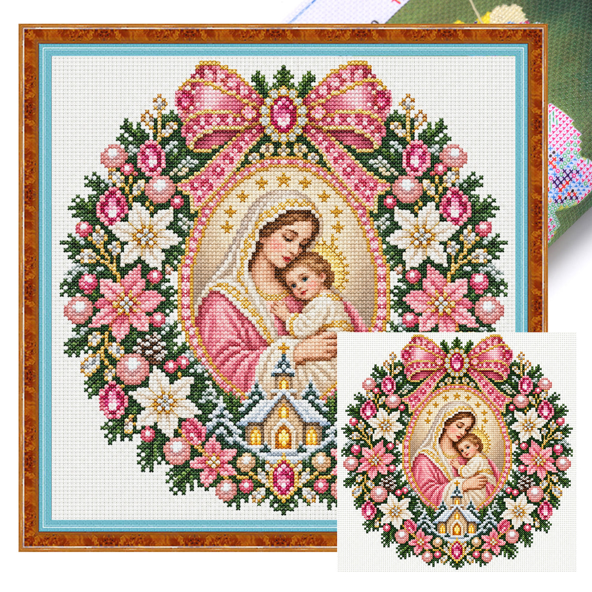 Rosa Blume Jungfrau Maria - Komplettes 11CT gestempeltes Kreuzstich-Set 45x45CM - Huacan