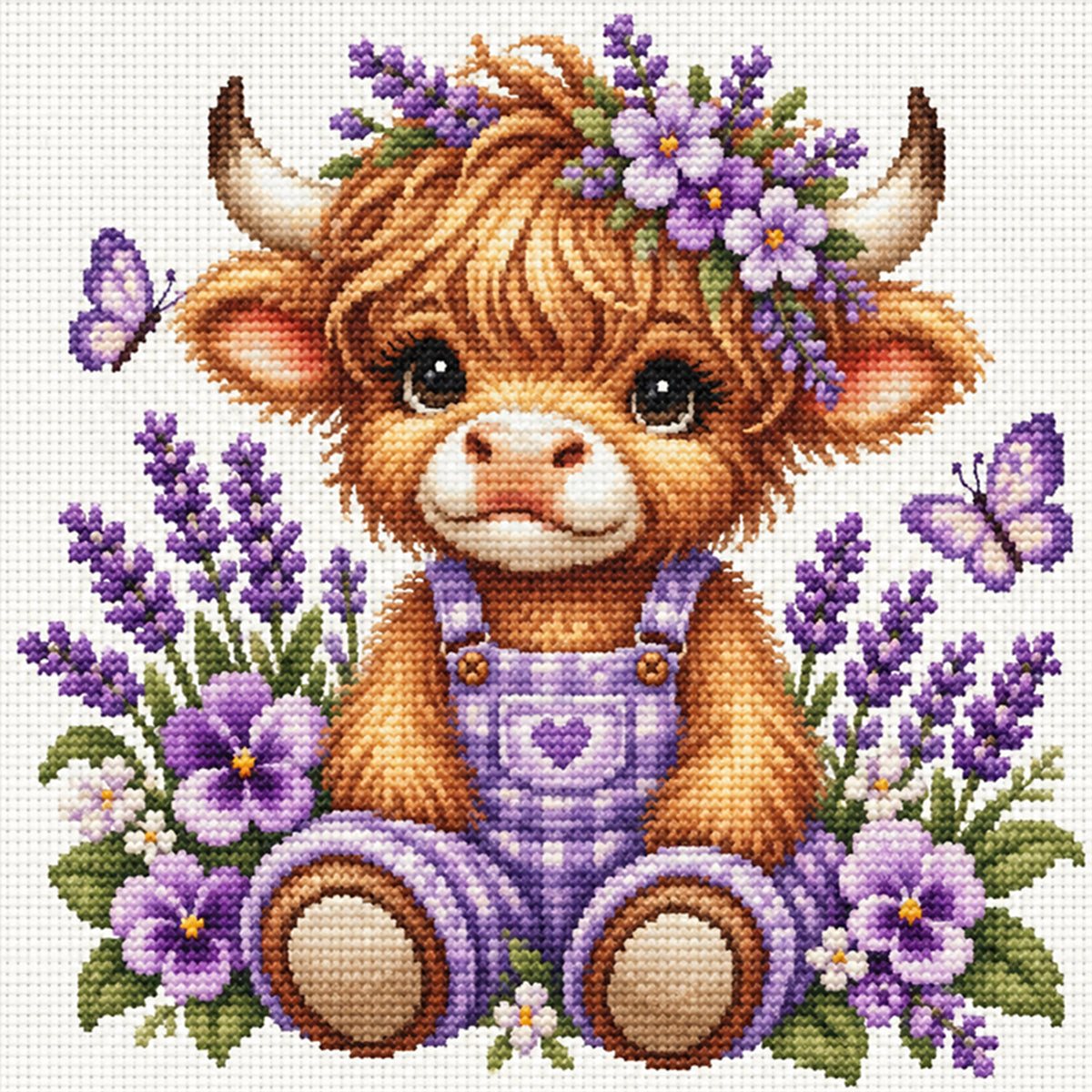 Lavender Cow - Full 14CT Stamped Cross Stitch 30x30CM - Huacan
