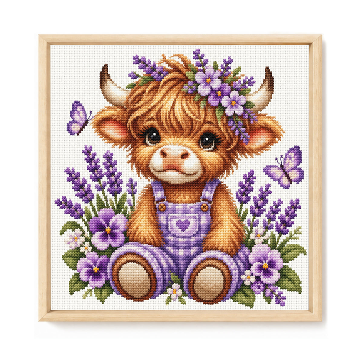 Lavender Cow - Full 14CT Stamped Cross Stitch 30x30CM - Huacan