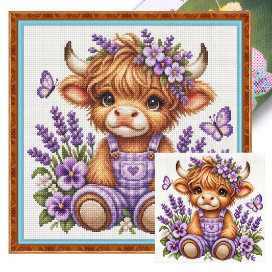 Lavendelkuh – Vollständiges 14CT-Stempel-Kreuzstichset 30x30CM – Huacan