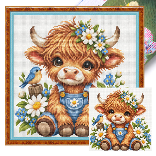 Gänseblümchen-Kuh - Vollständiges 14CT Stempel-Kreuzstich-Set 30x30CM - Huacan