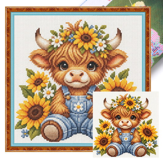 Sonnenblumen-Kuh – Vollständiges 14CT-Stempel-Kreuzstich-Set 30x30CM – Huacan