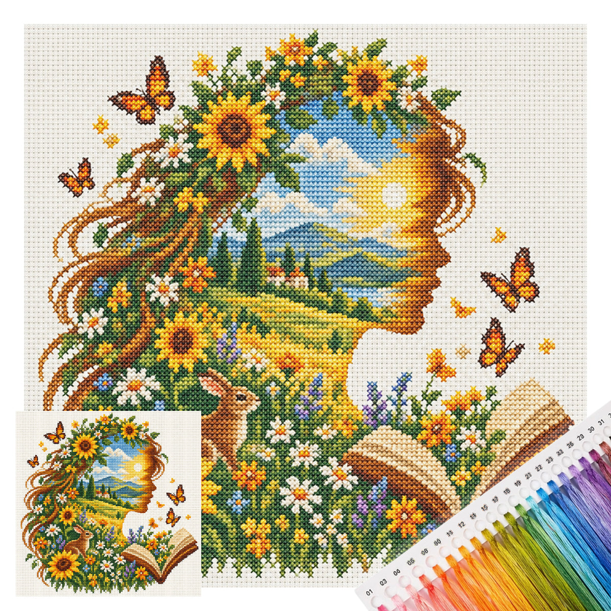 Sommerfeld - Vollständiges 14CT gestempeltes Kreuzstich-Set 40x40CM - Huacan