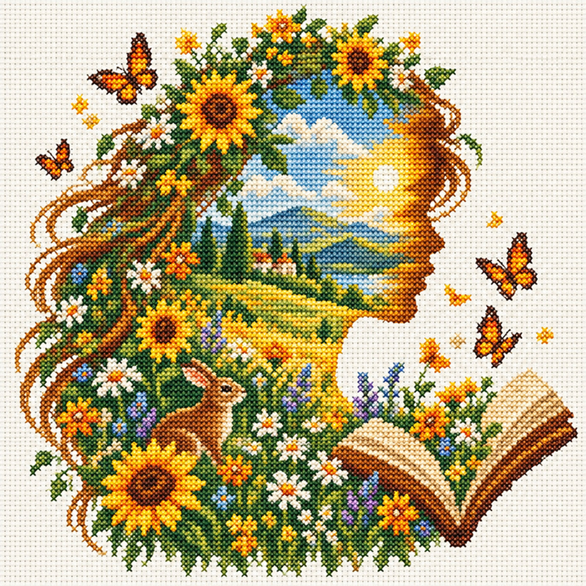 Sommerfeld - Vollständiges 14CT gestempeltes Kreuzstich-Set 40x40CM - Huacan