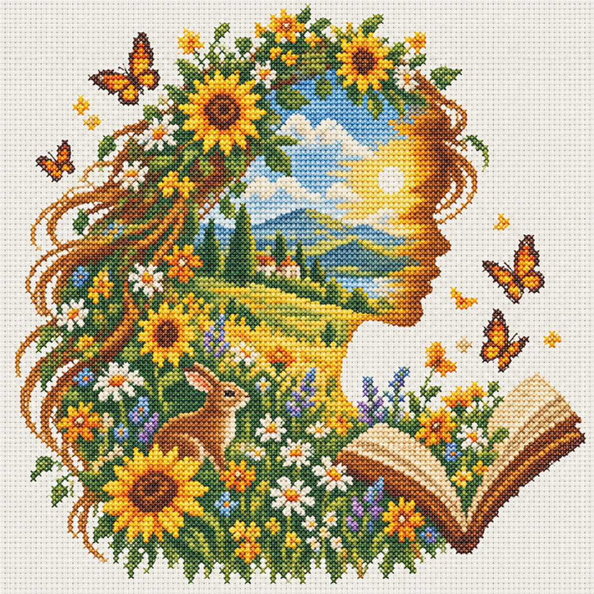 Sommerfeld - Vollständiges 14CT gestempeltes Kreuzstich-Set 40x40CM - Huacan