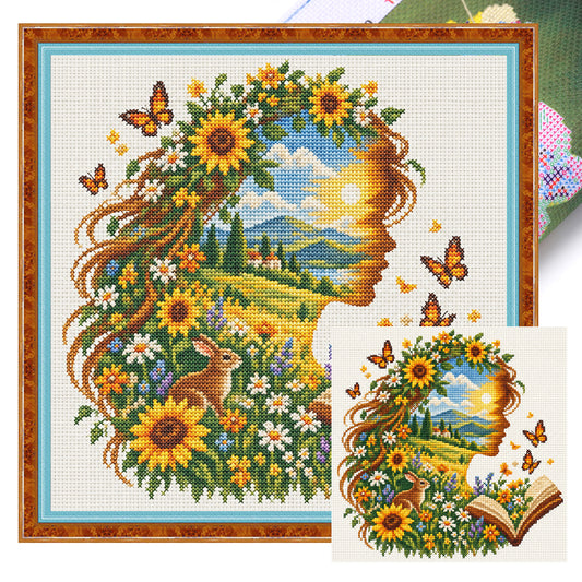 Sommerfeld - Vollständiges 14CT gestempeltes Kreuzstich-Set 40x40CM - Huacan
