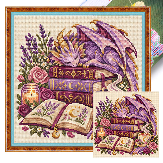 Lila Drache – Vollständiges 11CT Stempel-Kreuzstichset 45x45 cm – Huacan