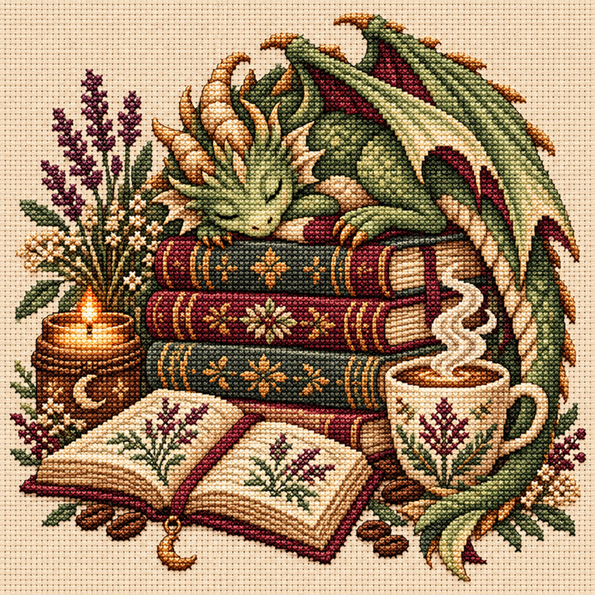 Grüner Drache – Vollständiges 11CT gestempeltes Kreuzstich-Set 45x45CM – Huacan