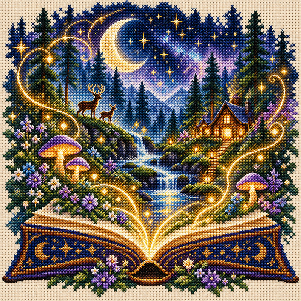 Forest Tale - Full 11CT Stamped Cross Stitch 45x45CM - Huacan