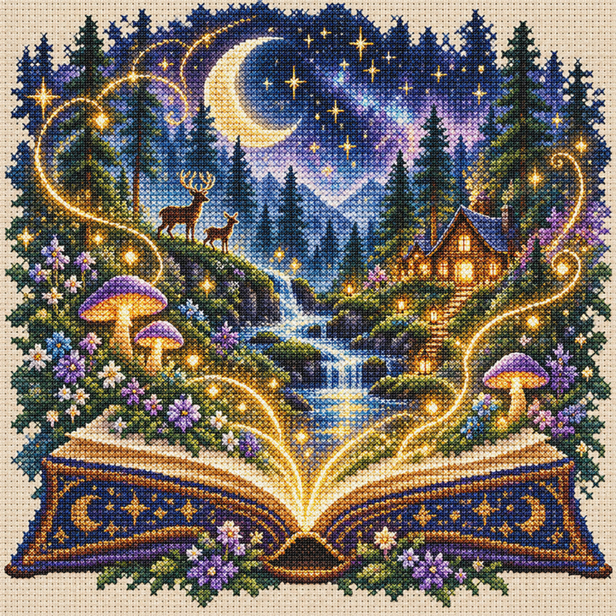 Forest Tale - Full 11CT Stamped Cross Stitch 45x45CM - Huacan