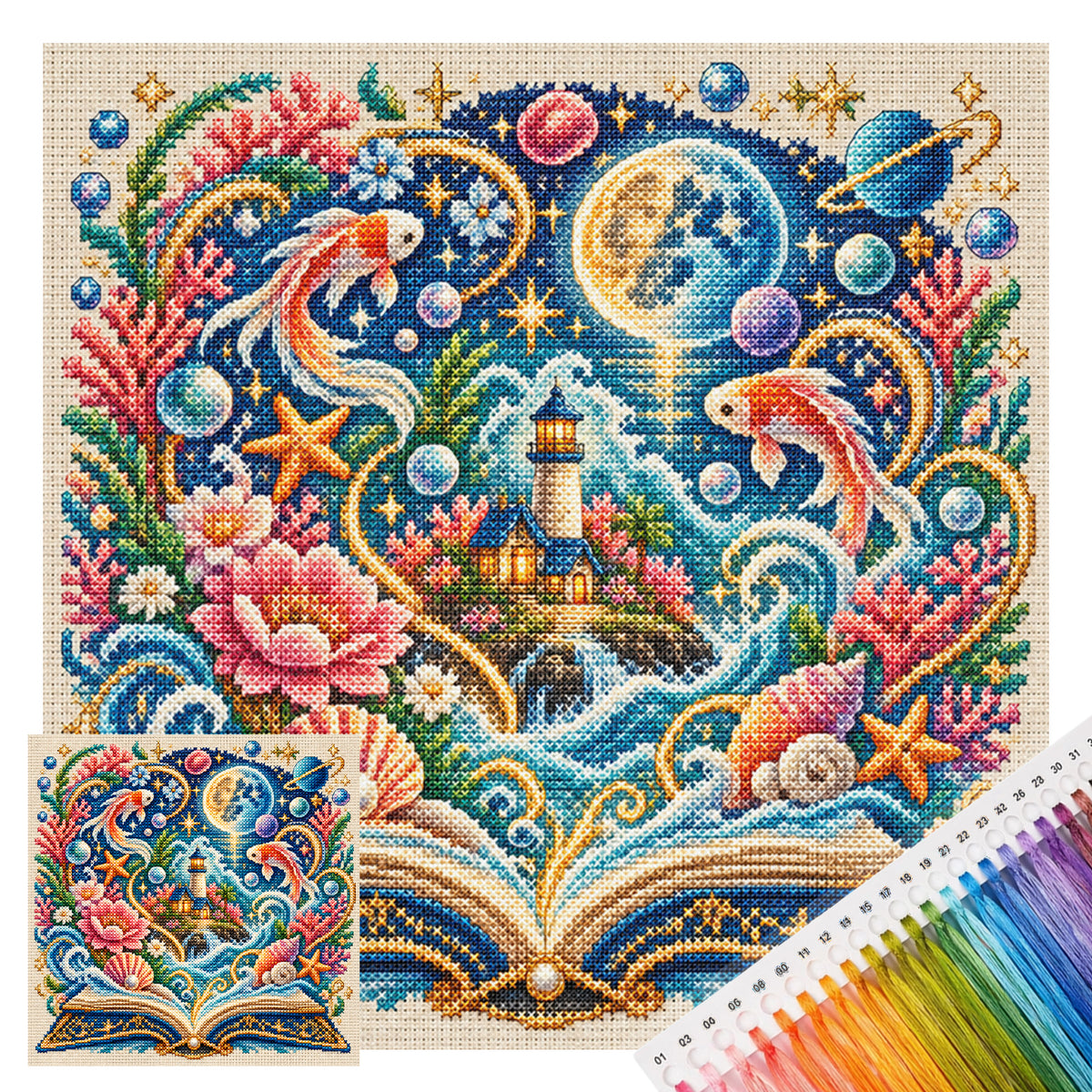 Ocean Magic - Full 11CT Stamped Cross Stitch 45x45CM - Huacan