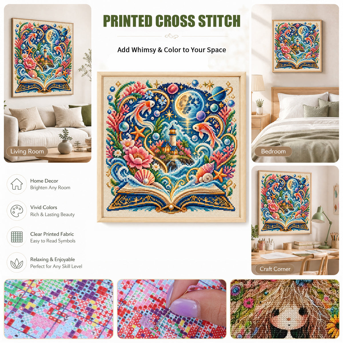 Ocean Magic - Full 11CT Stamped Cross Stitch 45x45CM - Huacan