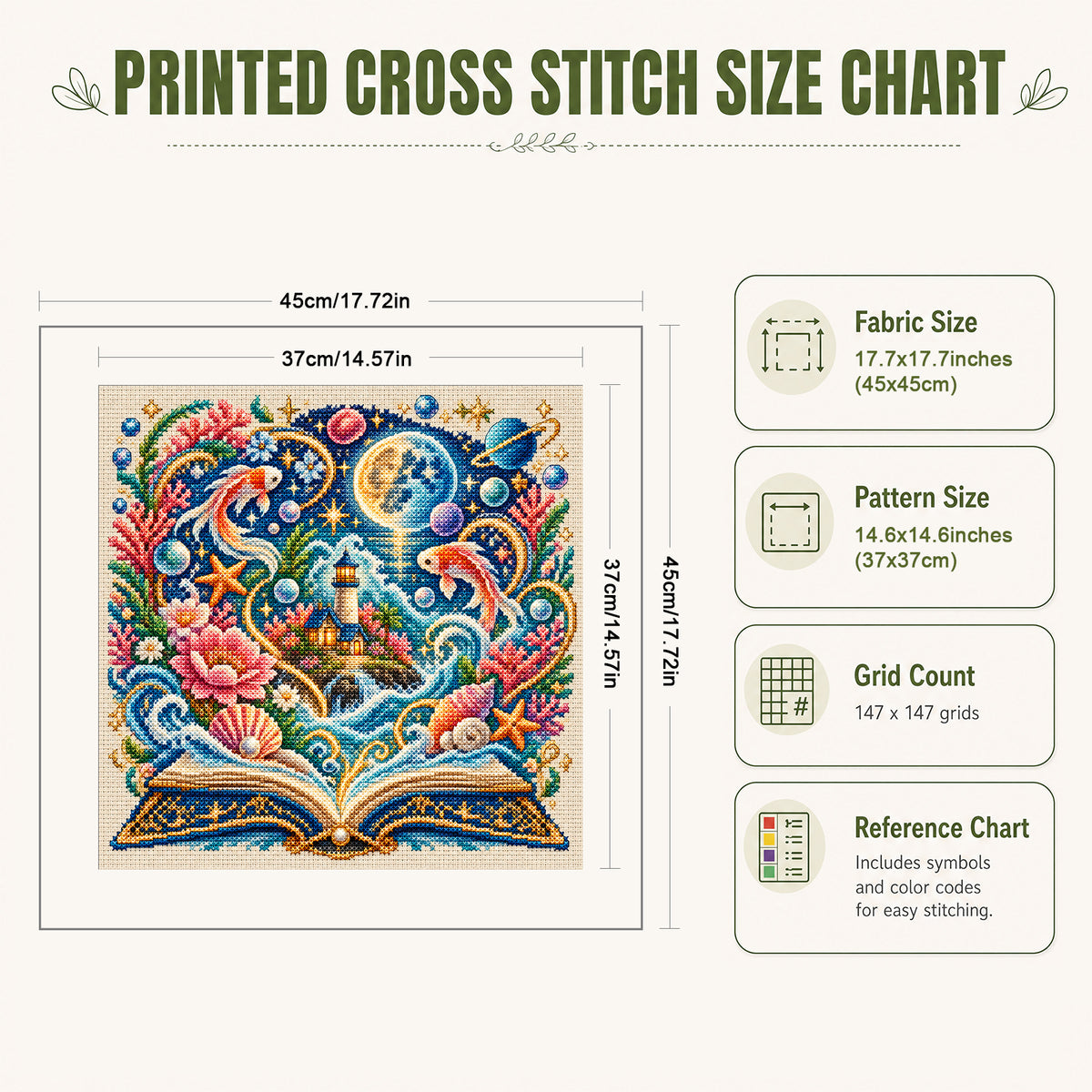 Ocean Magic - Full 11CT Stamped Cross Stitch 45x45CM - Huacan
