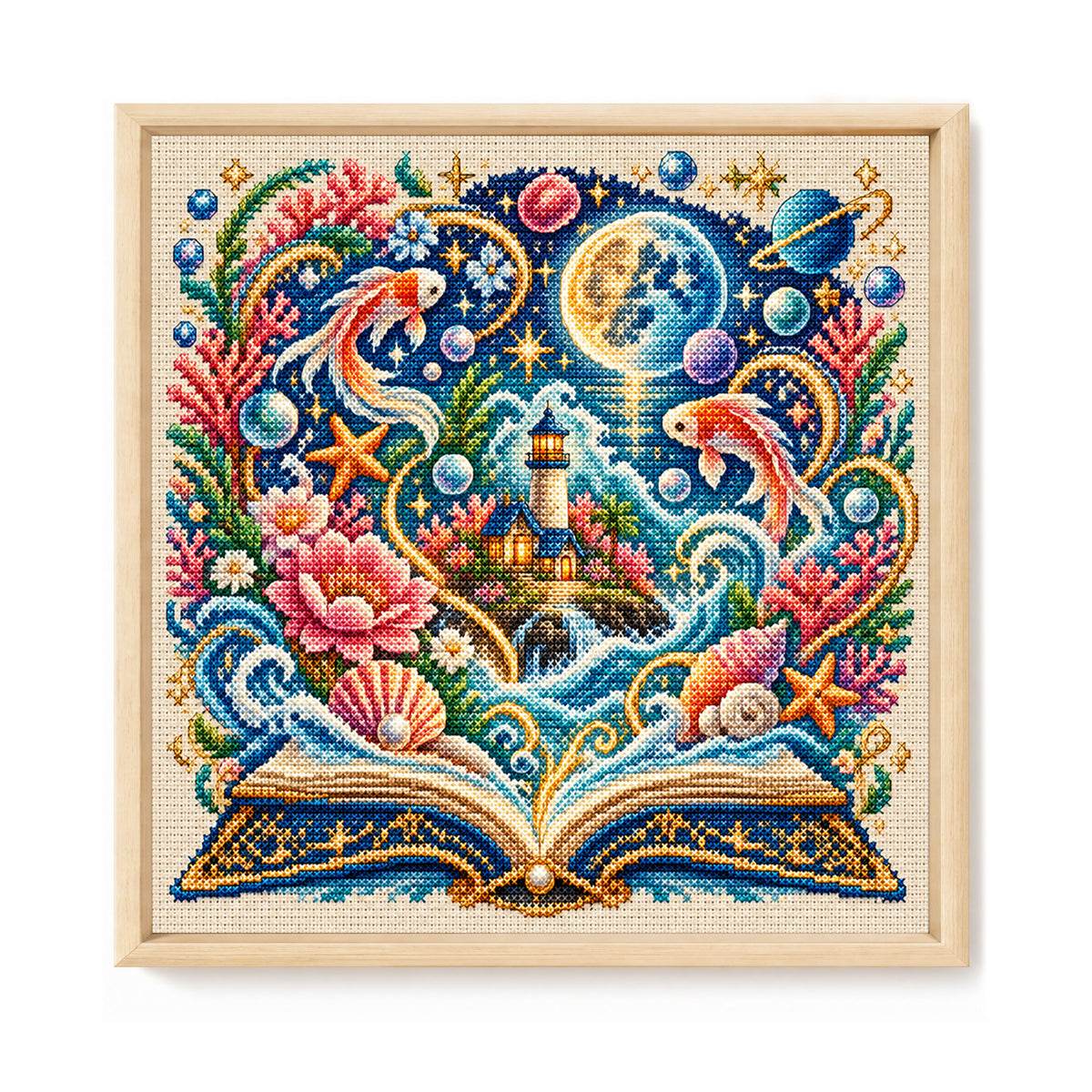 Ocean Magic - Full 11CT Stamped Cross Stitch 45x45CM - Huacan