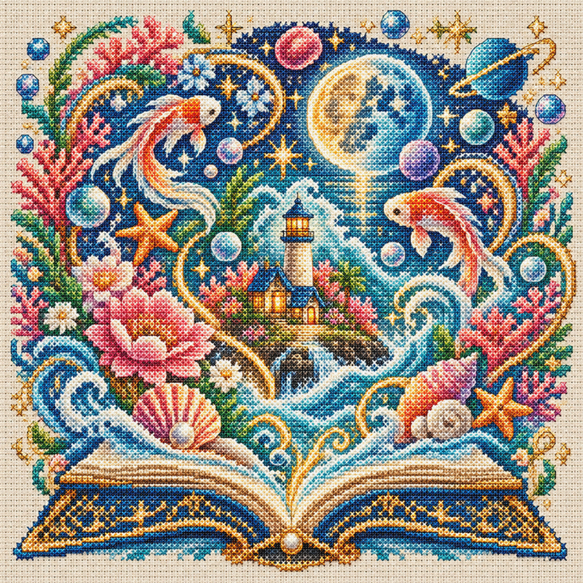 Ocean Magic - Full 11CT Stamped Cross Stitch 45x45CM - Huacan