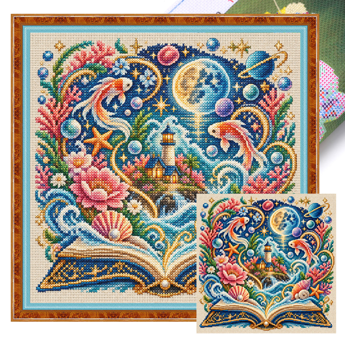 Ocean Magic - Full 11CT Stamped Cross Stitch 45x45CM - Huacan