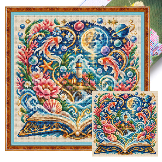 Ozeanmagie – Vollständiges 11-teiliges, bedrucktes Kreuzstichbild, 45 × 45 cm – Huacan