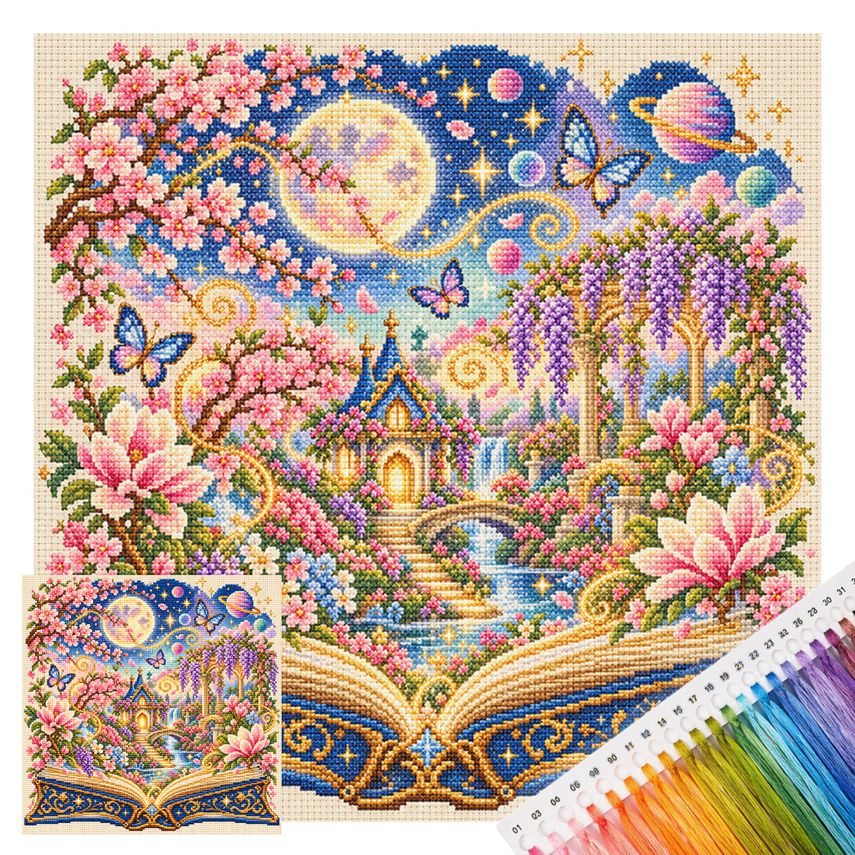 Bloom Castle - Full 11CT Stamped Cross Stitch 45x45CM - Huacan