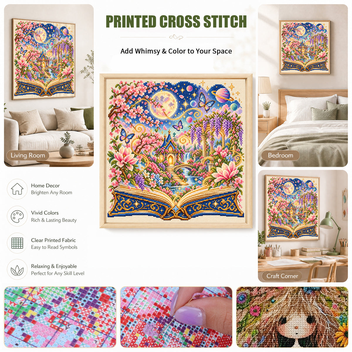 Bloom Castle - Full 11CT Stamped Cross Stitch 45x45CM - Huacan