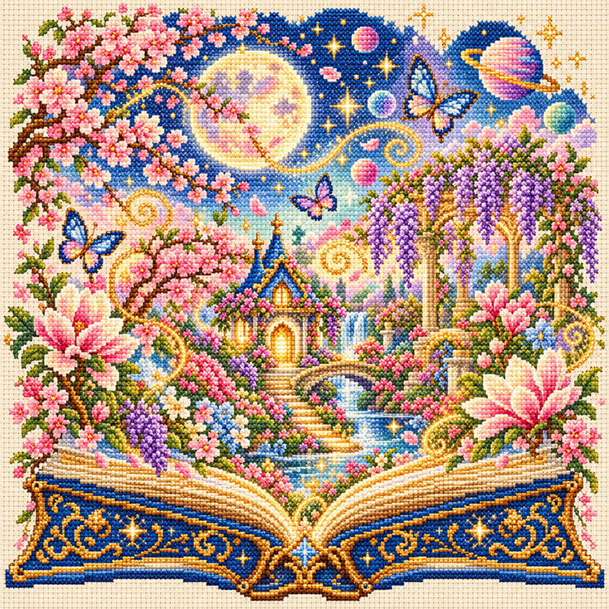 Bloom Castle - Full 11CT Stamped Cross Stitch 45x45CM - Huacan
