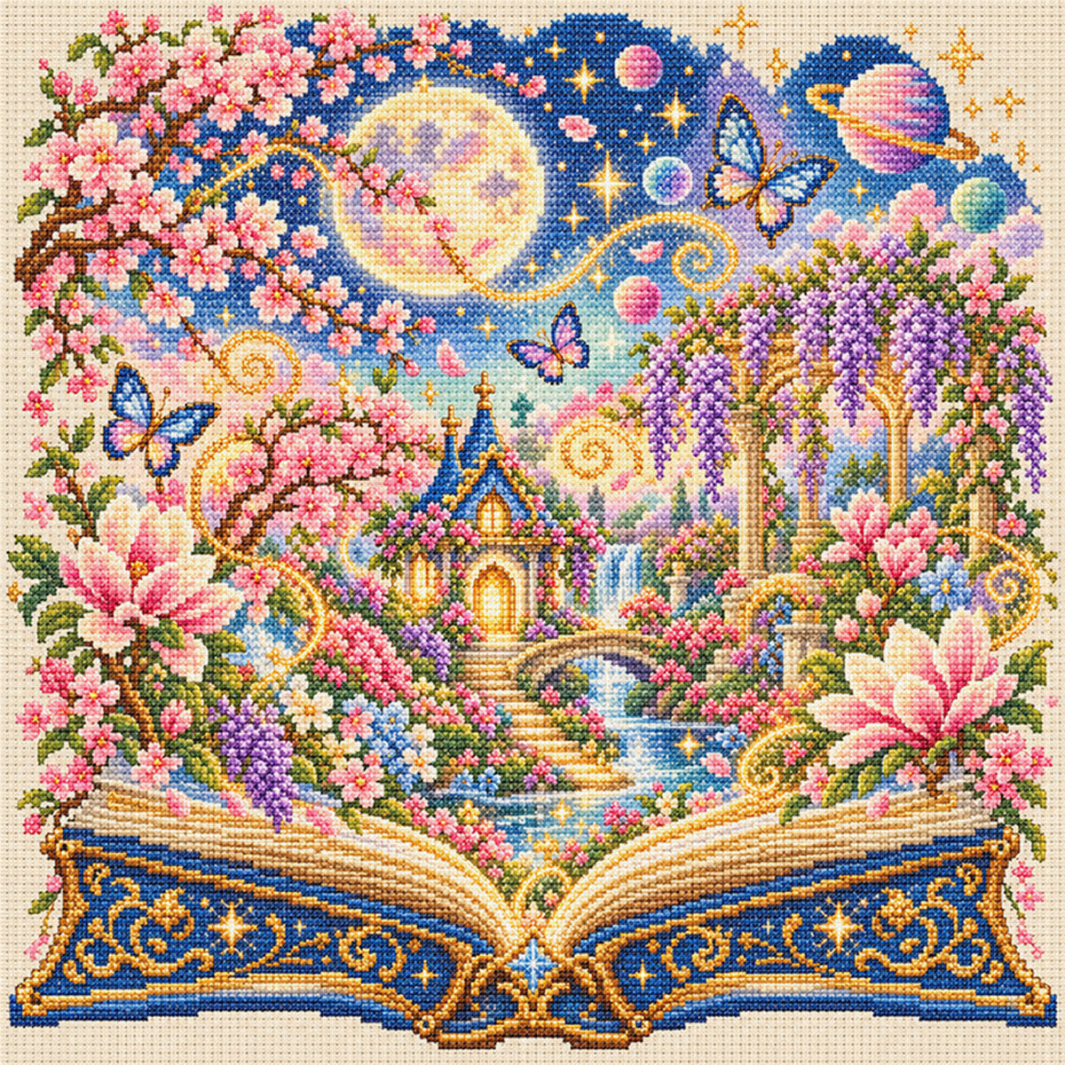 Bloom Castle - Full 11CT Stamped Cross Stitch 45x45CM - Huacan