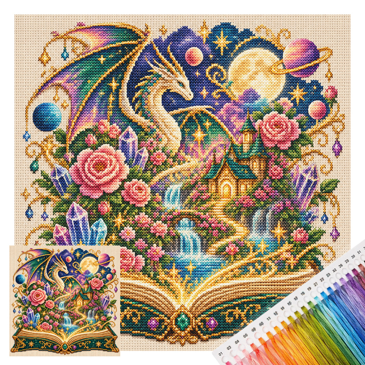 Drachenbuch - Vollständiges 11CT gestanztes Kreuzstichbild 45x45CM - Huacan
