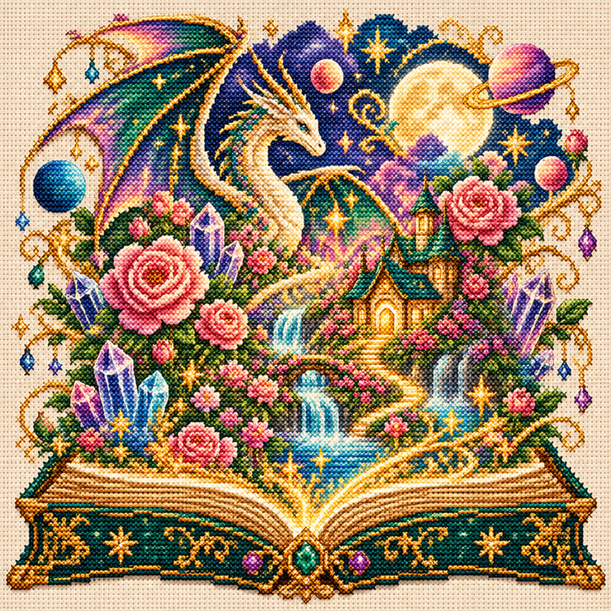 Drachenbuch - Vollständiges 11CT gestanztes Kreuzstichbild 45x45CM - Huacan