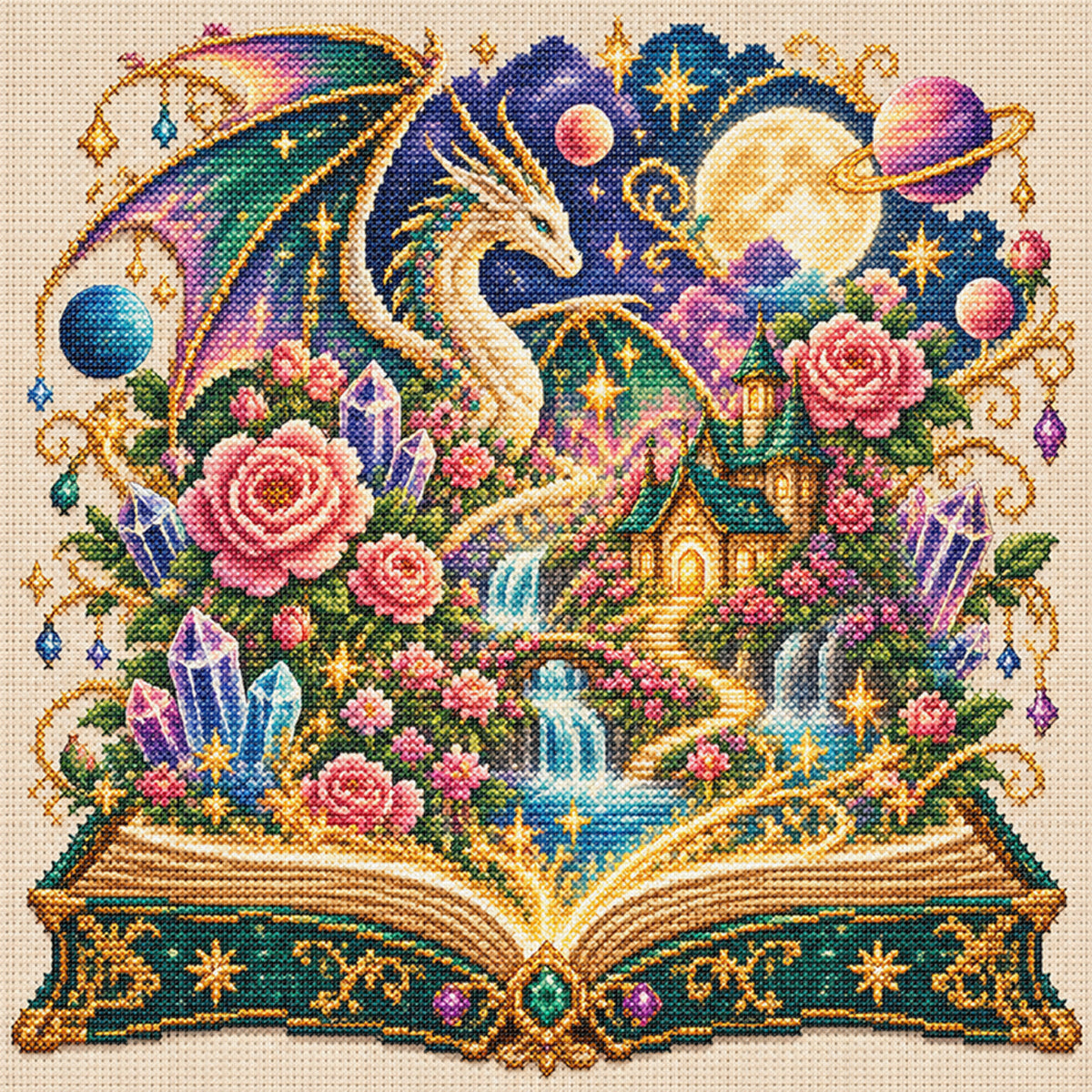 Drachenbuch - Vollständiges 11CT gestanztes Kreuzstichbild 45x45CM - Huacan