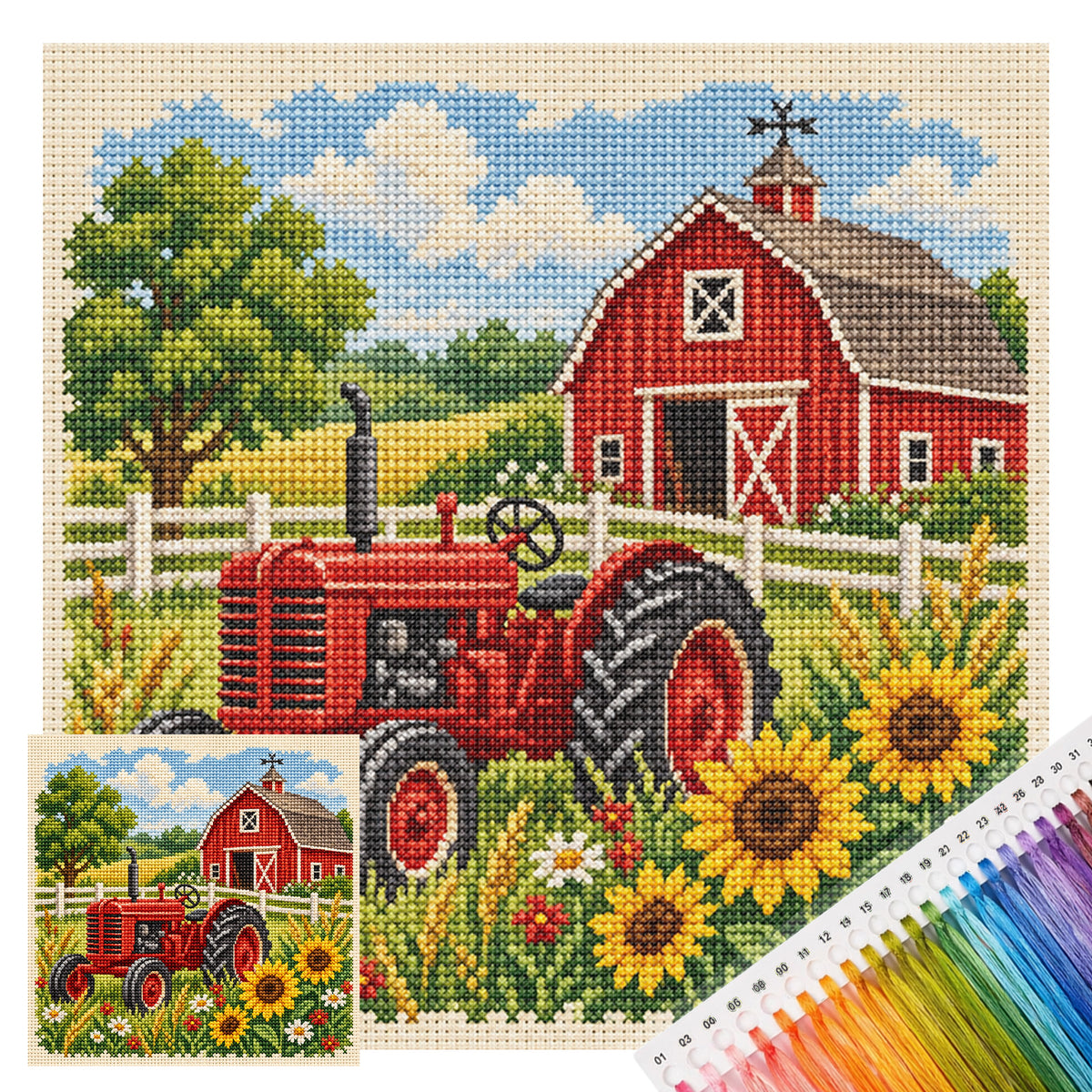 Sommerhof - Vollständiges 11CT gestanztes Kreuzstichbild 45x45CM - Huacan