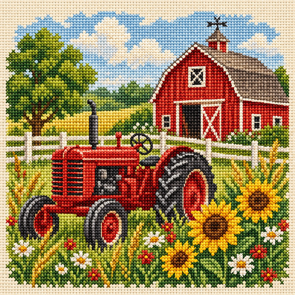 Sommerhof - Vollständiges 11CT gestanztes Kreuzstichbild 45x45CM - Huacan