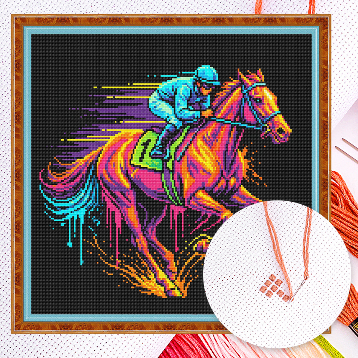 Reiten – Vollständiges 14CT gezähltes Kreuzstichset 30*30 cm – Yishu