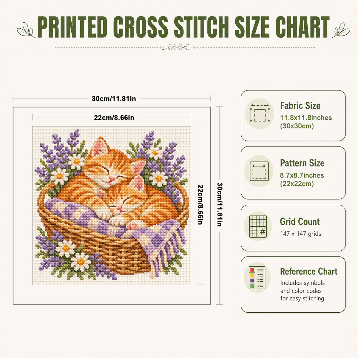 Lavender Cats-Cat - Full 14CT Stamped Cross Stitch 30x30CM - Huacan