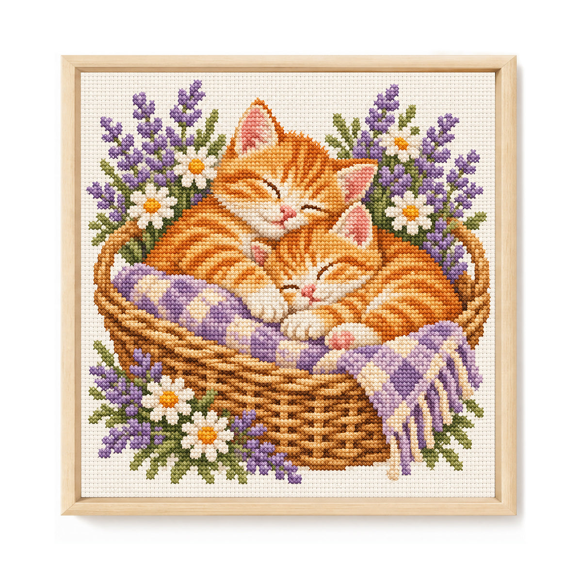 Lavender Cats-Cat - Full 14CT Stamped Cross Stitch 30x30CM - Huacan