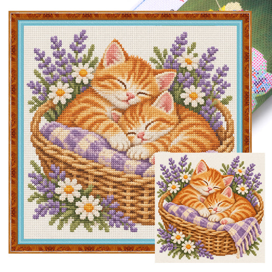 Lavendelkatzen-Katze - Vollständiges 14CT gestanztes Kreuzstichbild 30x30CM - Huacan