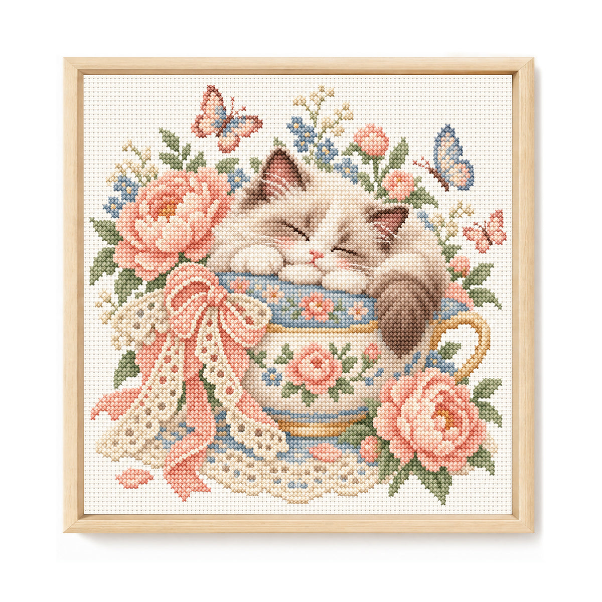 Teetasse Katze-Katze - Vollständiges 14CT gestanztes Kreuzstichmuster 30x30CM - Huacan