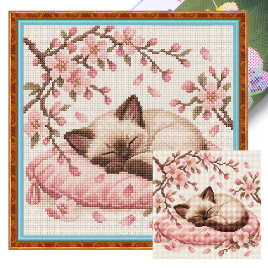 Sakura Cat-Cat - Vollständiges 14CT gestanztes Kreuzstichbild 30x30CM - Huacan