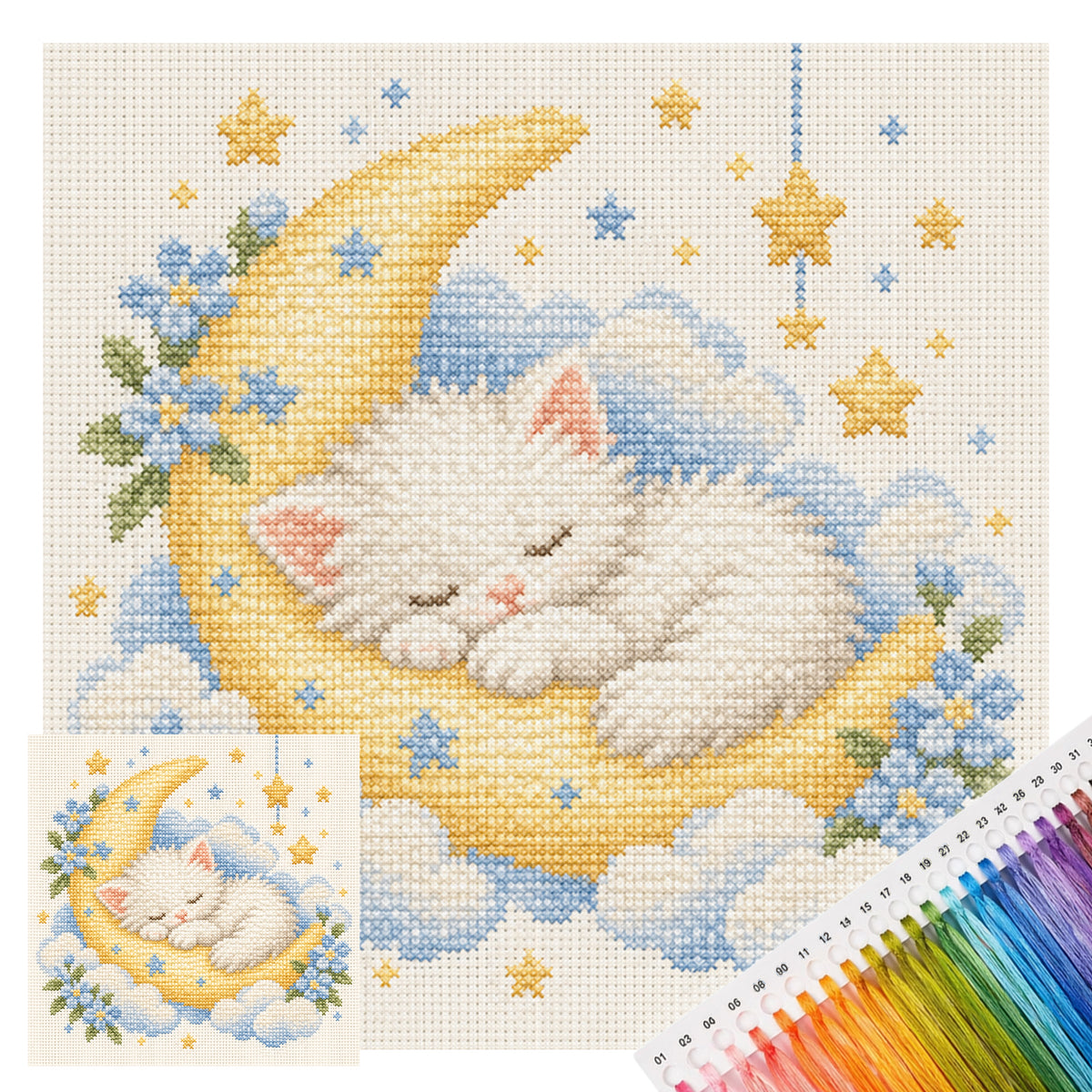 Mond-Kätzchen - Vollständiges 14CT gestanztes Kreuzstichbild 30x30CM - Huacan