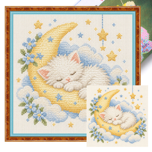 Mond-Kätzchen - Vollständiges 14CT gestanztes Kreuzstichbild 30x30CM - Huacan