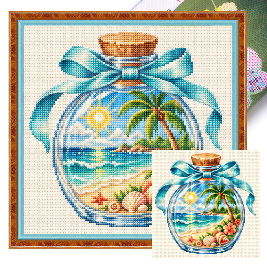 Strandflasche - Vollständiges 14-farbiges, bedrucktes Kreuzstichmuster 30x30CM - Huacan